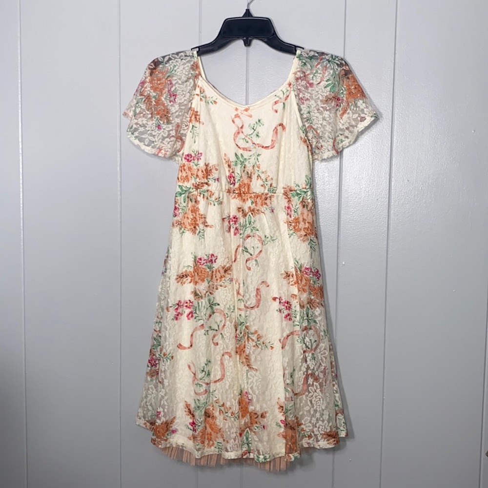 D Signed Disney Girl’s Floral Lace Dress Beauty & Beast Collection Size L 14/16